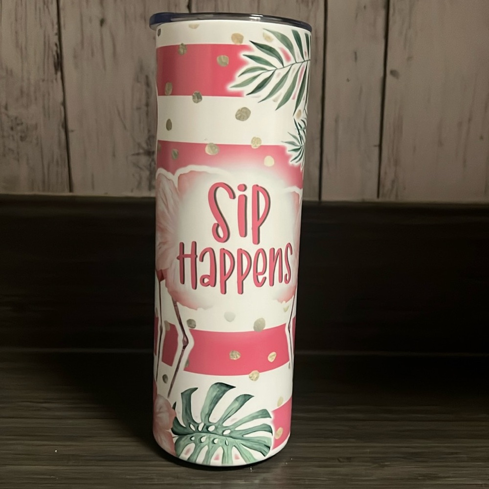 20 ounce glow in the dark Sip Happens drinking tumbler